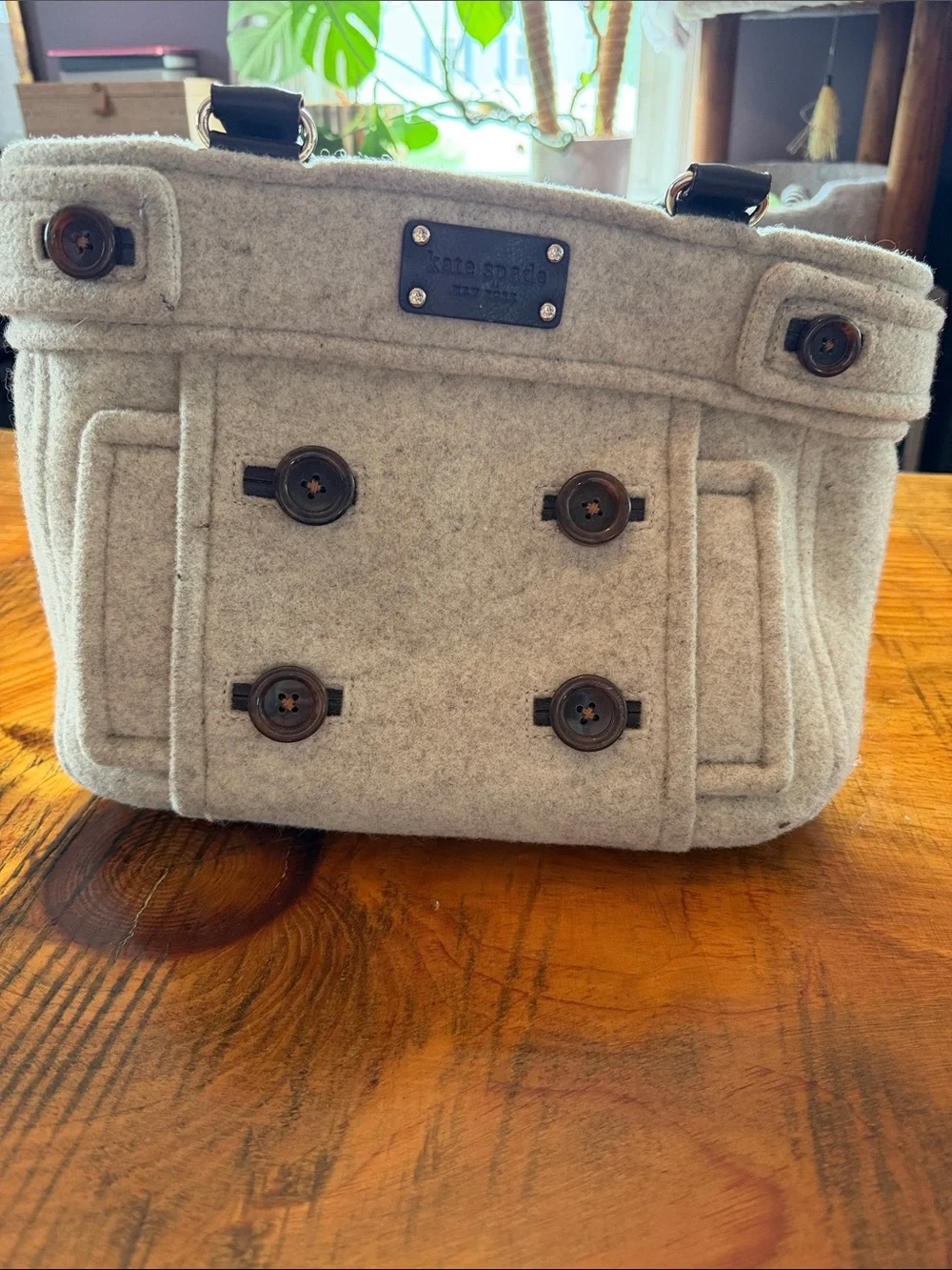 kate spade light gray wool double-button satchel